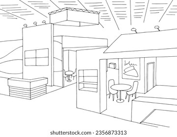 Exhibition interior graphic black white sketch illustration vector