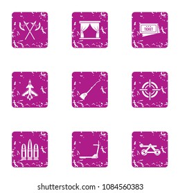 Exhibition of medieval icons set. Grunge set of 9 exhibition of medieval vector icons for web isolated on white background