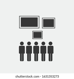 Exhibition museum vector icon gallery with tourist