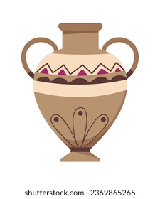 Objeto de exposición para museo, jarrón aislado con ornamentos geométricos y diseño. Cultura y monumentos egipcios, jarra con mangos para agua o líquido. Artículos de cocina para recipientes de arcilla. Vector de estilo plano