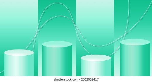 pantalla de podio de exhibición vacía presentación de cuatro cilindros monocromo fondo verde estantería geométrica para productos