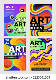 Exhibition Poster. Art Museum Invitation Placard With Place For Personal Tex Trendy Creative Abstract Colored Drawn Shapes Recent Vector Banners Collection