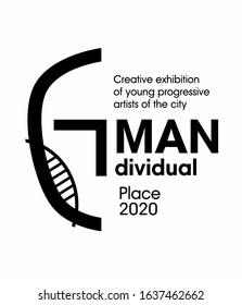 Exhibition Poster Design. Stylized face of a man. Geometric shapes