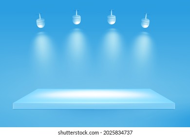 Exhibition shelf with light. Graphic concept for your design