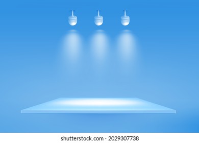 Exhibition shelf with light. Graphic concept for your design