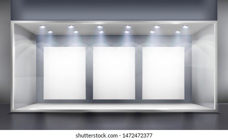 Exhibition In A Shopping Gallery. Empty Shop Window. Vector Illustration.