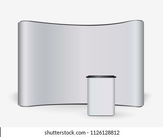 Exhibition Stand Blank Empty wall, trade show booth mock up. Exhibit Exposition. Front view. Vector detailed illustration eps10 isolated on white background. Ready Product Advertising. 3D Render
