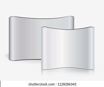 Exhibition Stand Blank Empty wall, trade show booth mock up. Exhibit Exposition. Front view. Vector detailed illustration eps10 isolated on white background. Ready Product Advertising. 3D Render