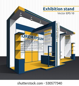 Exhibition stand in blue and yellow. Vector illustration