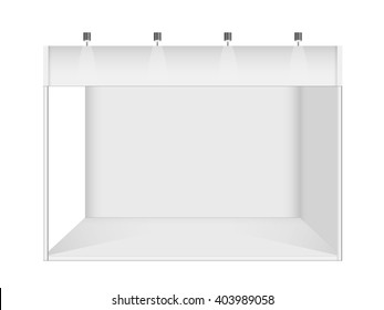 Exhibition stand design. Booth template. White interior vector.