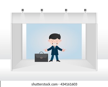 Exhibition stand design. Booth template. White interior vector.