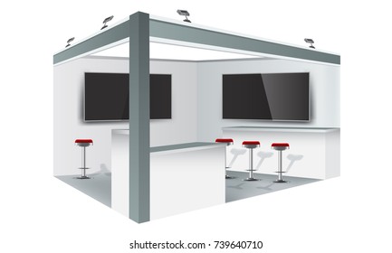 Exhibition stand display trade booth mockup design, white and grey colors.