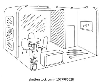 Exhibition stand graphic interior black white sketch illustration vector