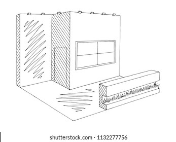 Exhibition stand graphic interior black white sketch illustration vector