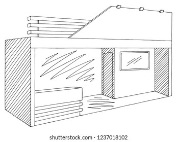 Exhibition stand graphic interior black white sketch illustration vector
