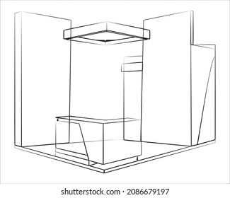 Exhibition stand graphic interior black white sketch illustration vector