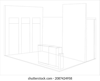 Exhibition stand graphic interior black white sketch illustration vector