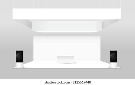 Exhibition stand trade show corporate identity booth mock up template. Empty retail booth design in hall for marketing and event concept