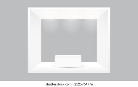 Exhibition stand trade show corporate identity booth mock up box style with downlight template. Empty retail booth design in hall for marketing and event concept