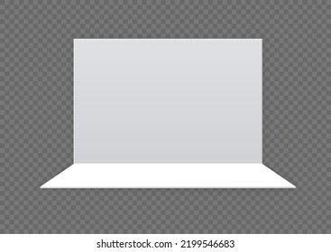 
Exhibition stand. White empty advertising stand with desk. Vector white blank geometric square. Presentation room display. White creative exhibition stand design. Stand template. Corporate identity.