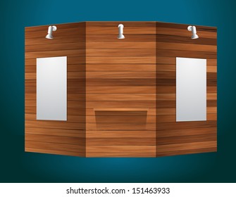 Exhibition stand with wood texture, Vector illustration modern design template