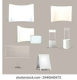 Conjunto de soportes de exhibición superficie blanca para vector publicitario 3D ilustración editable aislada