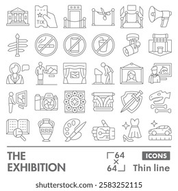 The exhibition symbols collection or sketches. exhibition opening theme icons in thin line style signs for web and app. Vector graphics isolated on white background