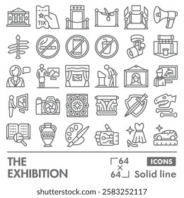 The exhibition symbols collection or sketches. exhibition opening theme icons in linear style signs for web and app. Vector graphics isolated on white background