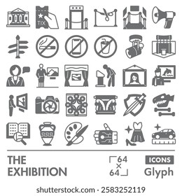 The exhibition symbols collection or sketches. exhibition opening theme icons in glyph style signs for web and app. Vector graphics isolated on white background