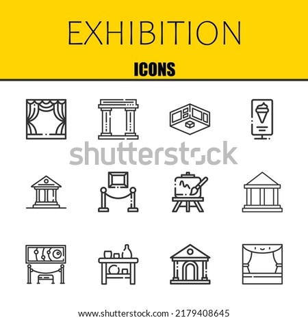 exhibition vector line icons set. stage, museum and exhibition Icons. Thin line design. Modern outline graphic elements, simple stroke symbols stock illustration