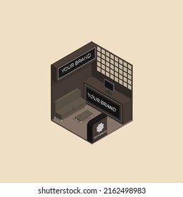 Exhibiton stand mockup 3d isometric vector premium vector Premium Vector

