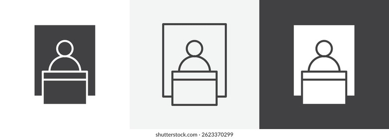 Exhibitor flat and liner vector icons set