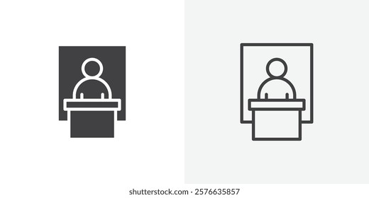 Exhibitor icon set in black flat solid and outlined style.