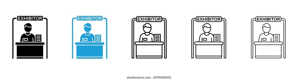 Exhibitor icons vector illustrations in black and blue colors for web and ui designs