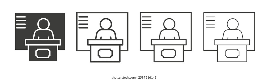 Exhibitor vector icon set in black and white color.