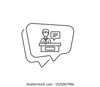 Exhibitors line icon. Chat bubble design. Information desk sign. Outline concept. Thin line exhibitors icon. Vector