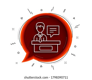 Exhibitors line icon. Chat bubble with shadow. Information desk sign. Thin line exhibitors icon. Vector