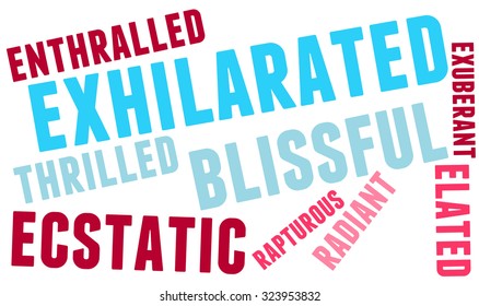 Exhilarated word cloud on a white background.