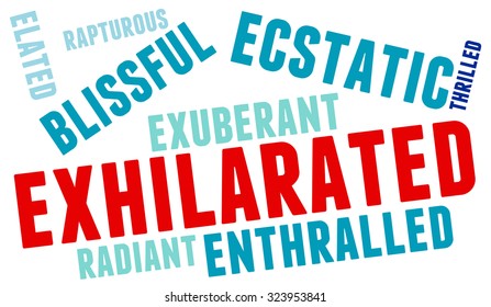 Exhilarated word cloud on a white background.