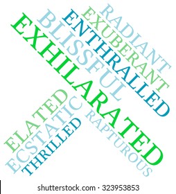 Exhilarated word cloud on a white background.