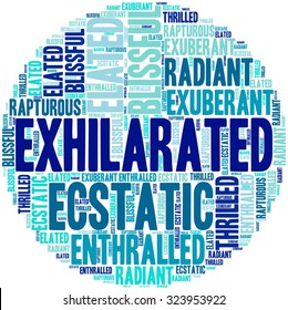 Exhilarated word cloud on a white background.