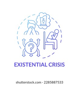 Existential crisis blue gradient concept icon. Mental health problem. Psychological therapy. Self doubt. Religious issues idea thin line illustration. Vector isolated outline RGB color drawing