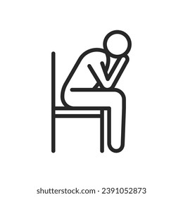 Existential Crisis Icon. Vector Outline Editable Isolated Sign of a Person Sitting Thoughtfully on a Chair, Symbolizing the Deep Contemplation and Questioning Associated with an Existential Crisis.