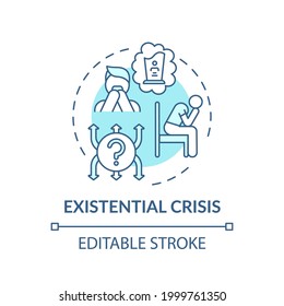 Existential crisis turquoise concept icon. Mental health problem. Psychological therapy. Religious issues idea thin line illustration. Vector isolated outline RGB color drawing. Editable stroke