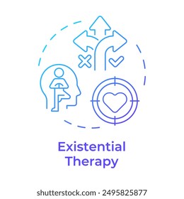 Existential therapy blue gradient concept icon. Mindfulness meditation, life goal. Round shape line illustration. Abstract idea. Graphic design. Easy to use in infographic, presentation