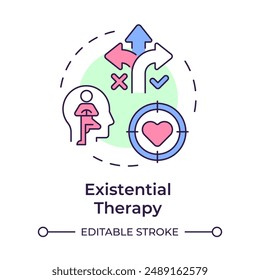 Existential therapy multi color concept icon. Mindfulness meditation, life goal. Round shape line illustration. Abstract idea. Graphic design. Easy to use in infographic, presentation