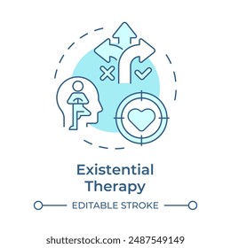 Existential therapy soft blue concept icon. Mindfulness meditation, life goal. Round shape line illustration. Abstract idea. Graphic design. Easy to use in infographic, presentation