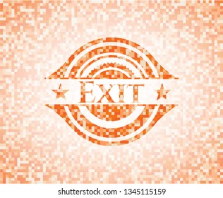 Exit abstract emblem, orange mosaic background