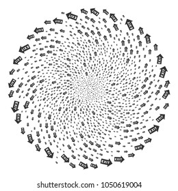 Exit Arrow centrifugal burst. Element curl designed from scatter exit arrow items. Vector illustration style is flat iconic symbols.