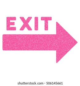 Exit Arrow grainy textured icon for overlay watermark stamps. Flat symbol with scratched texture. Dotted vector pink ink rubber seal stamp with grunge design on a white background.